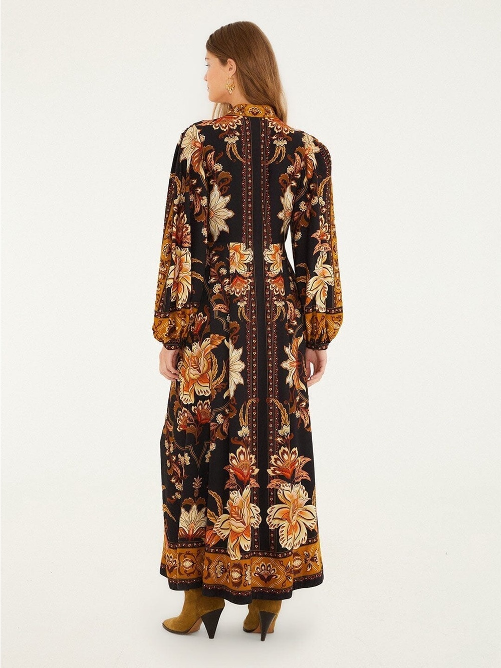 Farm Rio Black Majestic Garden Buttoned Puff Sleeve Maxi Dress - Picture 3 of 5